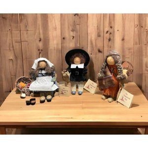 Lizzie High Thanksgiving Play Wooden Doll Pilgrims Indian Papoose Turkey Bench